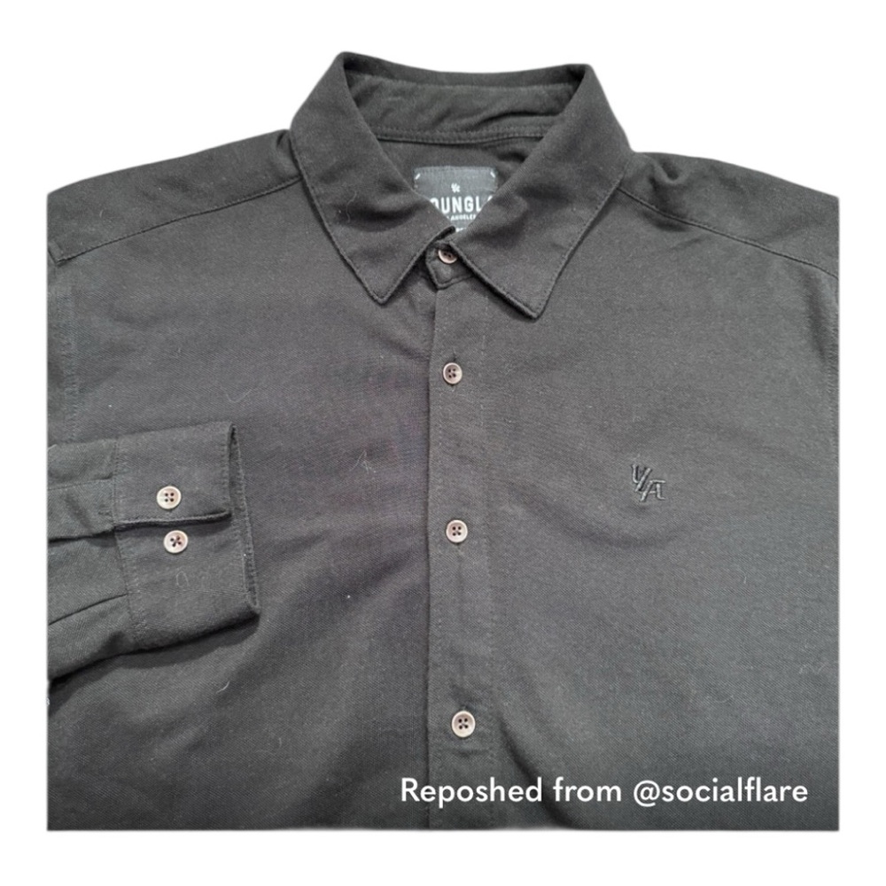 YoungLA Black Men's Button Down Stretch Long Sleeve (L)